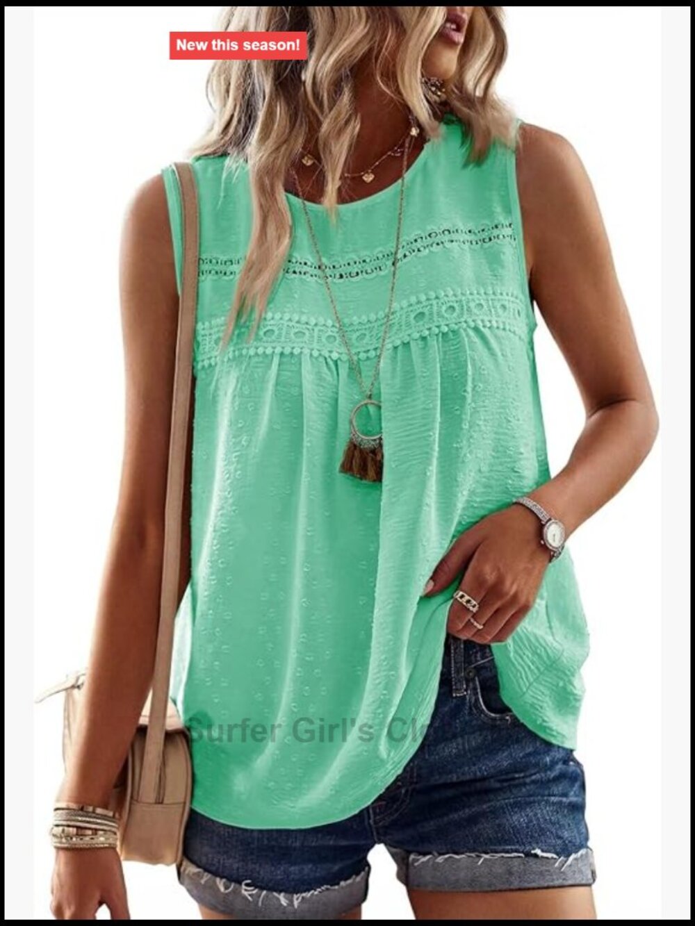 Womens Sleeveless Tank Top Boho Loose Fit Crochet Lace Swiss Dots Blouse